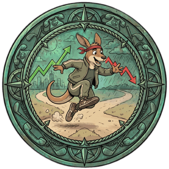 Kangaroo chooses between a prosperous upward path and a difficult downward path.