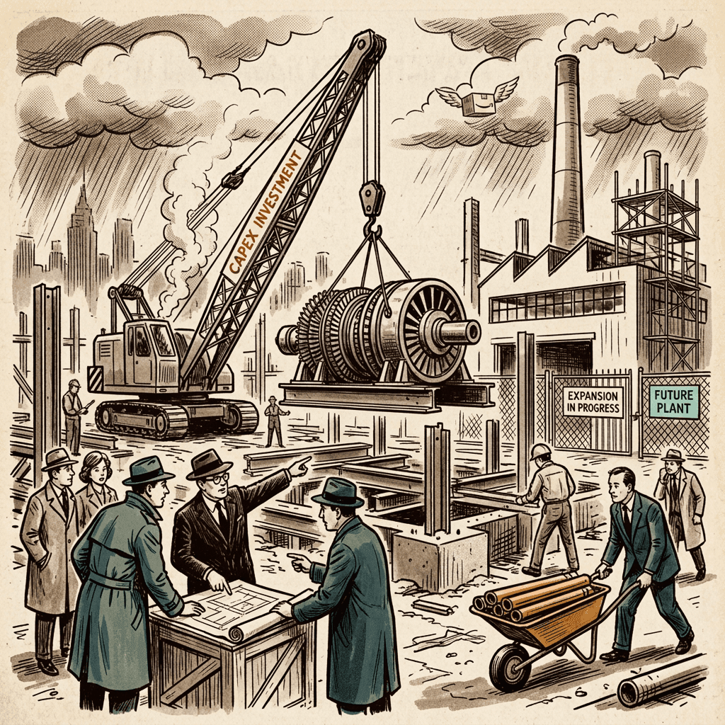 Crane lifting large machinery at an industrial construction site with men watching.